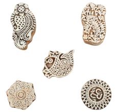 Set of 5 Piece New Wooden Printing Block