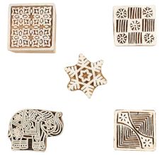 Set of 5 Piece New Wooden Printing Block