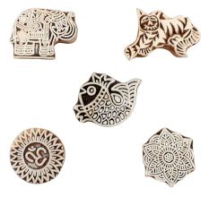 Set of 5 Piece New Wooden Printing Block