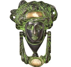 Handcrafted Brass Woman's Head Door Knocker With Patina