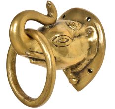 Brass Elephant Head With Trunk Up Door Knocker With Ring