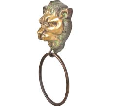 Green Patina Brass Lion Head Towel Ring Bathroom Kitchen Hardware