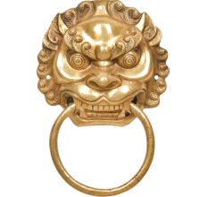 Brass Foo Fu Dog Lion Head Ring Door Knocker