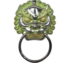Black Brass Foo Fu Dog Lion Head Ring Door Knocker With Patina