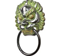 Black Brass Foo Fu Dog Lion Head Ring Door Knocker With Patina