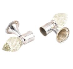 Set Of 2 Teardrop Crystal Curtain Pole Finials With Silver Brass Bracket
