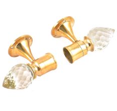 Set Of 2 Teardrop Crystal Curtain Pole Finials With Golden Brass Bracket