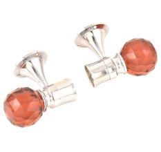 Set Of 2 Red Globe Crystal Curtain Pole Finials With Silver Brass Bracket