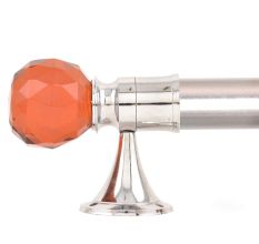 Set Of 2 Red Globe Crystal Curtain Pole Finials With Silver Brass Bracket
