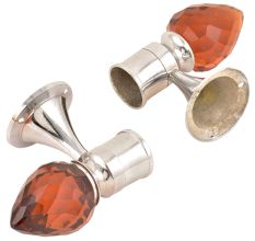 Set Of 2 Red Teardrop Crystal Curtain Pole Finials With Silver Brass Bracket