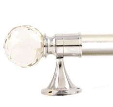 Set Of 2 Transparent Globe Crystal Curtain Pole Finials With Silver Brass Bracket
