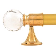 Set Of 2 Transparent Globe Crystal Curtain Pole Finials With Golden Brass Bracket
