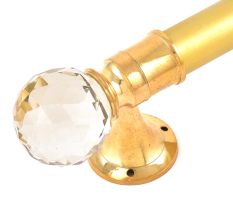 Set Of 2 Transparent Globe Crystal Curtain Pole Finials With Golden Brass Bracket