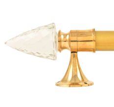 Set Of 2 Transparent Conical Crystal Curtain Pole Finials With Golden Brass Bracket