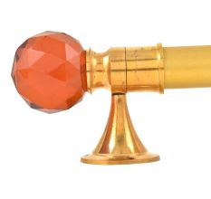 Set Of 2 Red Globe Crystal Curtain Pole Finials With Golden Brass Bracket