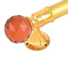Set Of 2 Red Globe Crystal Curtain Pole Finials With Golden Brass Bracket