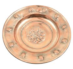 Copper Plate Or Wall Hanging Floral  And Repousse Heartshaped Pattern Work