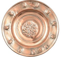 Copper Plate Or Wall Hanging Floral  And Repousse Heartshaped Pattern Work