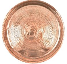 Vintage Etched Round Floral Diamond Borders Etched Copper Plate Wall Hanging