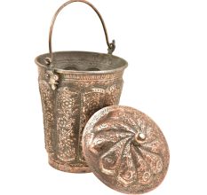 Copper Repousse Floral Bucket With Lid Finial