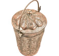 Copper Repousse Floral Bucket With Lid Finial