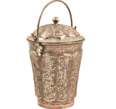 Copper Repousse Floral Bucket With Lid Finial