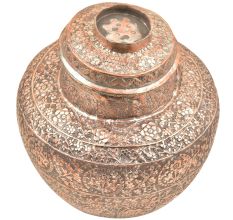 Vintage Copper Repousse Jar Lidded Pot Vase For Storage