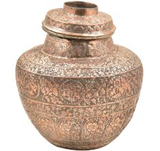 Vintage Copper Repousse Jar Lidded Pot Vase For Storage
