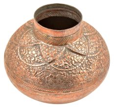 Hand Made Copper Embossed Floral Design Water Pot Or Floral Vase