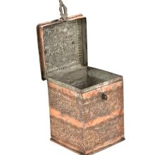 Copper Storage Box  With Floral Repousse With Working Latch And Handle