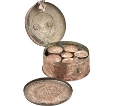 Handcrafted Embossed Or Carved Copper Indian Pandaan With Lock Handle