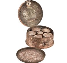 Embossed Or Carved Jali Design Copper Indian Pandaan With Lock Handle
