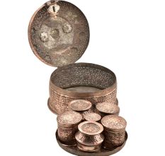 Embossed Or Carved Jali Design Copper Indian Pandaan With Lock Handle