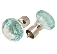 Blue Cut Crystal Curtain Rod Finials Glass For Curtain Rod In Pair