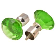 Green Diamond Cut Crystal Curtain Rod Finials In Pair