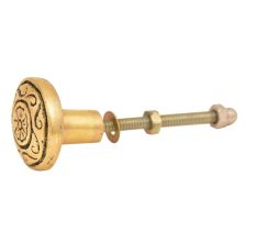 Engraved Floral Round Brass Knob
