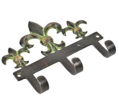Handcrafted French Flower Bud Three Wall Hooks With Patina