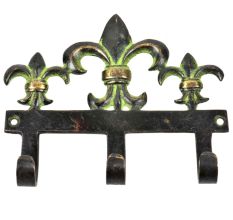 Handcrafted French Flower Bud Three Wall Hooks With Patina