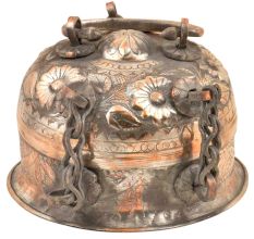 Copper Dome Shaped Indian Betal Nut Box With Handle