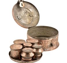 Rare Islamic Style Embossed Copper Betel Nut Pandan Box With Lock Handle