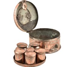 Handmade Embossed Copper Betel Nut Pandan Box With Lock Handle