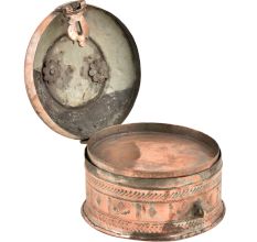 Handmade Embossed Copper Betel Nut Pandan Box With Lock Handle