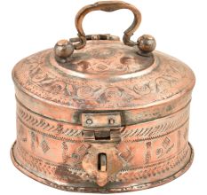 Handmade Embossed Copper Betel Nut Pandan Box With Lock Handle