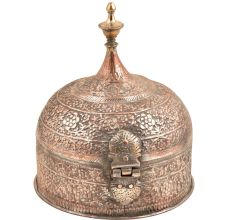 Handcrafted Stupa Form Repousse Decoration Copper Paandan With Lock Handle