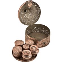Indian Stupa Form Embossed Design Copper Paandaan Or Betal Nut Box With Lock Handle