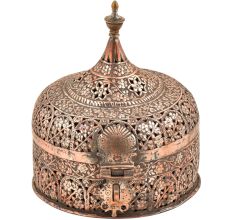 Indian Stupa Form Embossed Design Copper Paandaan Or Betal Nut Box With Lock Handle