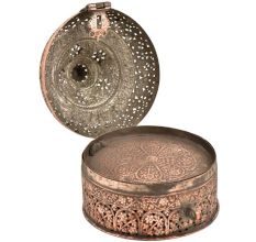 Indian Stupa Form Embossed Design Copper Paandaan Or Betal Nut Box With Lock Handle