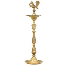 Engraved Brass Long Mayur South Indian Oil Lamp
