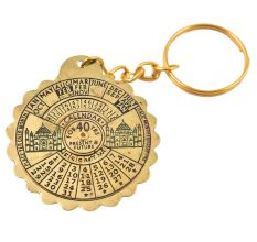 Brass Scalloped Edge Metal Perpetual Calendar Keychain With Taj Mahal