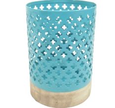 Metal/Wood  Hurricane With Base In Light Blue